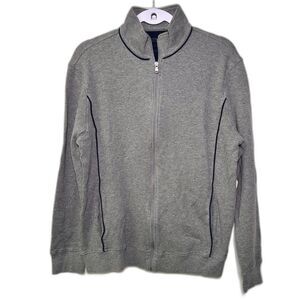 Michael Kors grey textured knit full-zip cardigan sweater Size L